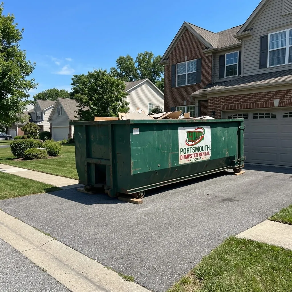 Heavy demolition dumpster being loaded onto a truck in Portsmouth, VA